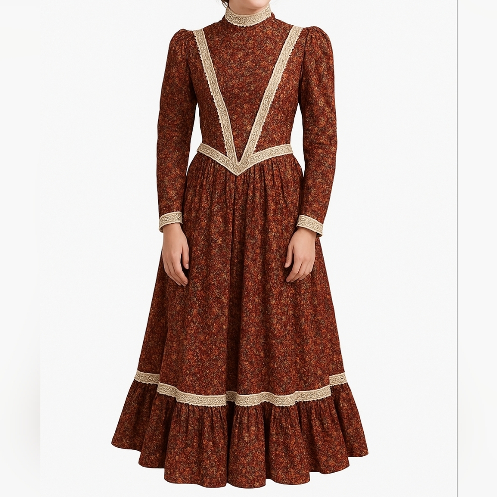 Hand crafted vintage 1970s Gunee Sax pattern Prarie cottagecore theater dress